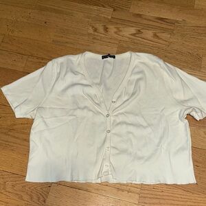 White Cream Buttoned Crop Blouse